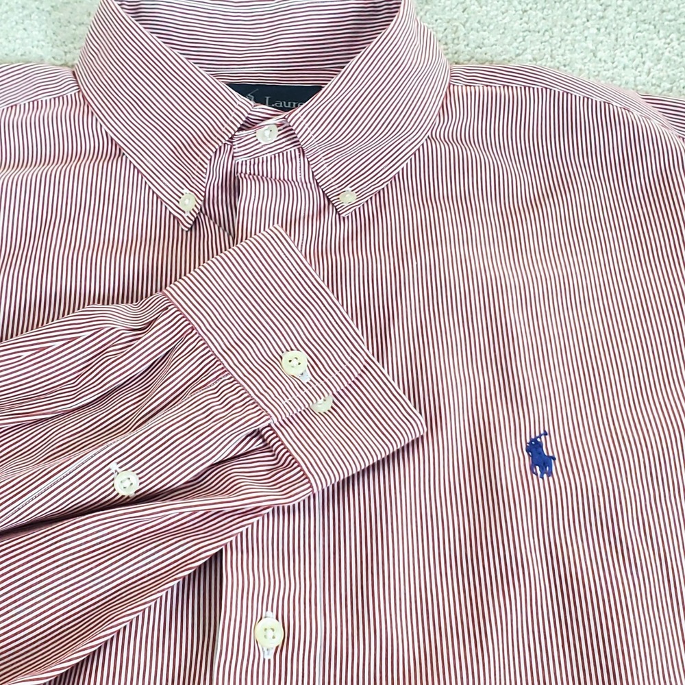 Ralph Lauren Yarmouth Men's Button Down Shirt Long Sleeve SZ 17 34/35 Red Stripe